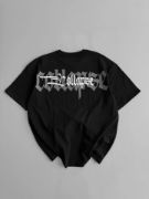 Baskılı Oversize Bisiklet Yaka T-shirt - Siyah resmi